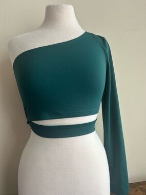 SHEIN Teal One-Shoulder Long Sleeve Crop Top